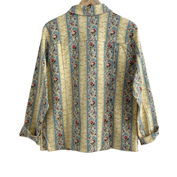 Denim & Co Vintage Striped Floral Denim Jean Jacket (M) - Picture 8 of 15